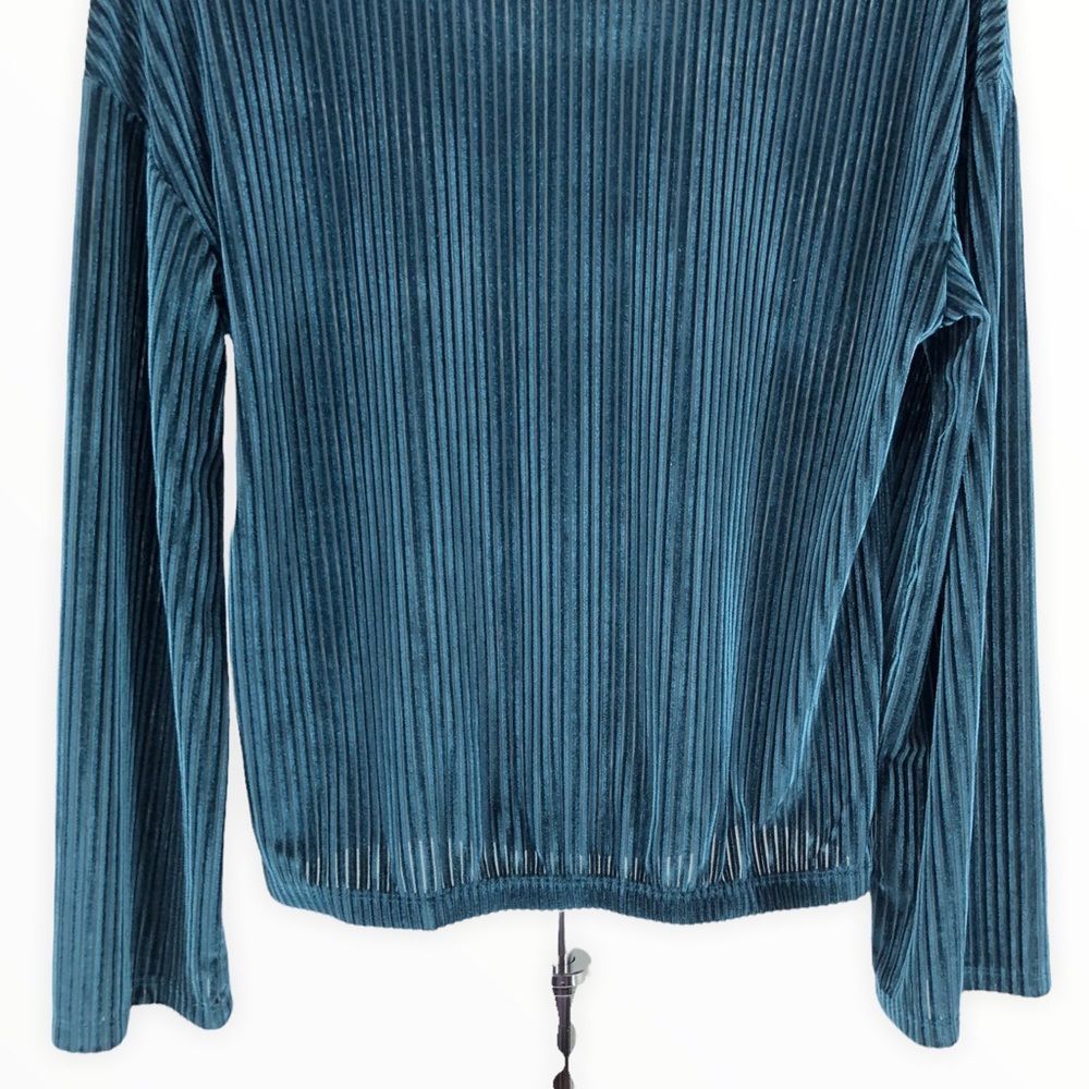 Carolina Belle Deep Teal Ribbed Velvet Long Sleeve Sweater Top Size Small - Picture 5 of 10